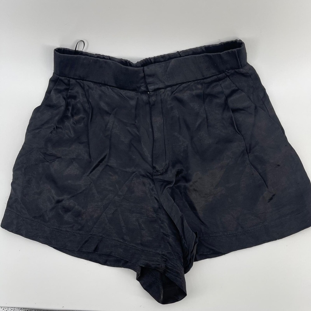 Zara Womens Black Satin High Waisted Pleated Shorts Size S Small Elastic Back